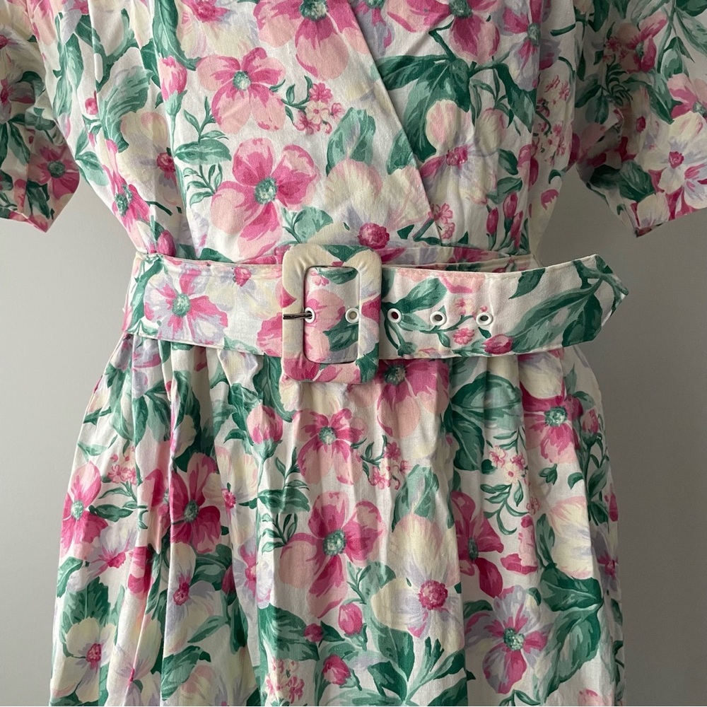 80s Vintage Enge Collection Foral Secretary Wrap Dress Modi Belted Grandma - Picture 4 of 13